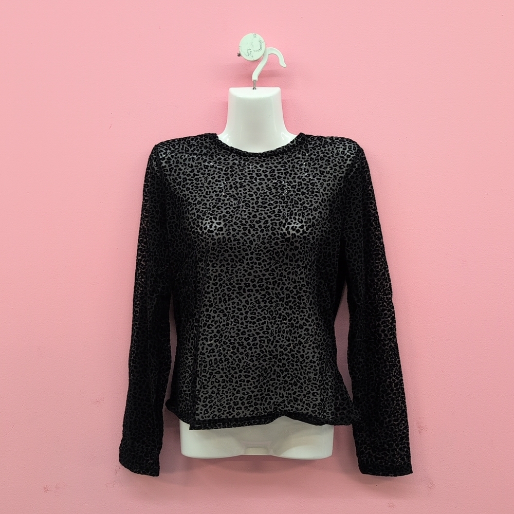 Victoria Secret PINK Base Leopard Mesh Long Sleeve Tee Size Large Pure Black